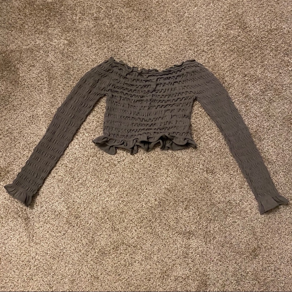 Zara Army Green Off The Shoulder Ruched Crop Top